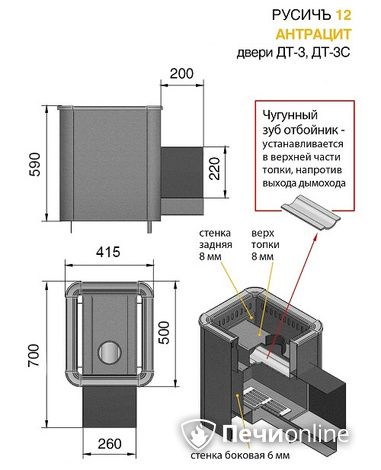 Печь для бани Везувий Русичъ Антрацит 12 (ДТ-3С) в Костроме