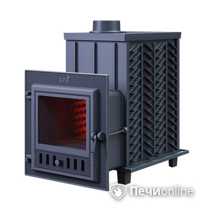 Дровяная банная печь Гефест ЗК-18 (М) чугунная дверца со стеклом закрытая каменка в Костроме