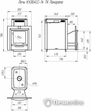 Дровяная банная печь Теплодар Кузбасс-14 ТК Панорама (2018) в Костроме