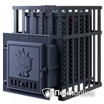 Дровяная банная печь Гефест в сетке-25 чугунная дверца сетка-каменка в Костроме