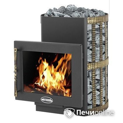 Дровяная банная печь Везувий Скиф Ковка 22 Панорама в Костроме