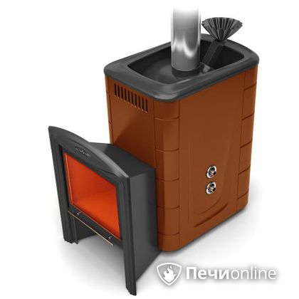 Дровяная банная печь TMF Гейзер 2014 Inox Витра с теплообменником терракота в Костроме